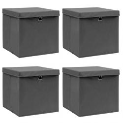 Boîtes de rangement grises en tissu 32x32x32 cm - Lot de 4 avec couvercles