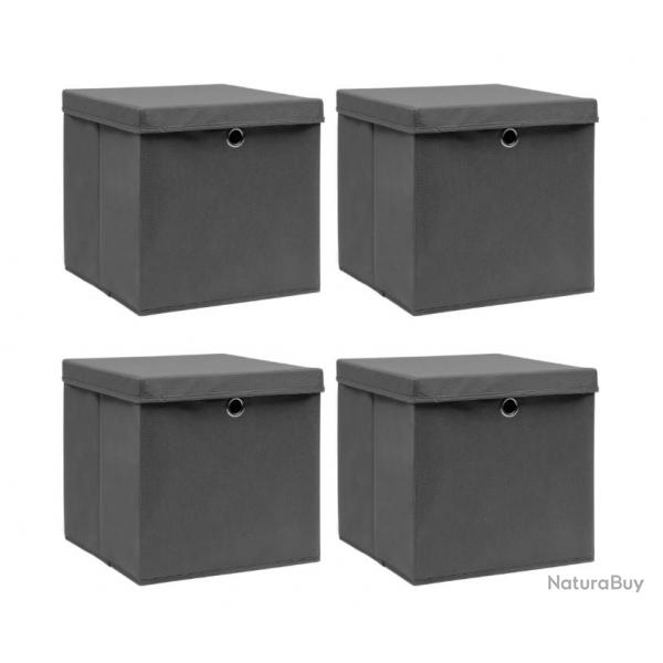 Botes de rangement grises en tissu 32x32x32 cm - Lot de 4 avec couvercles