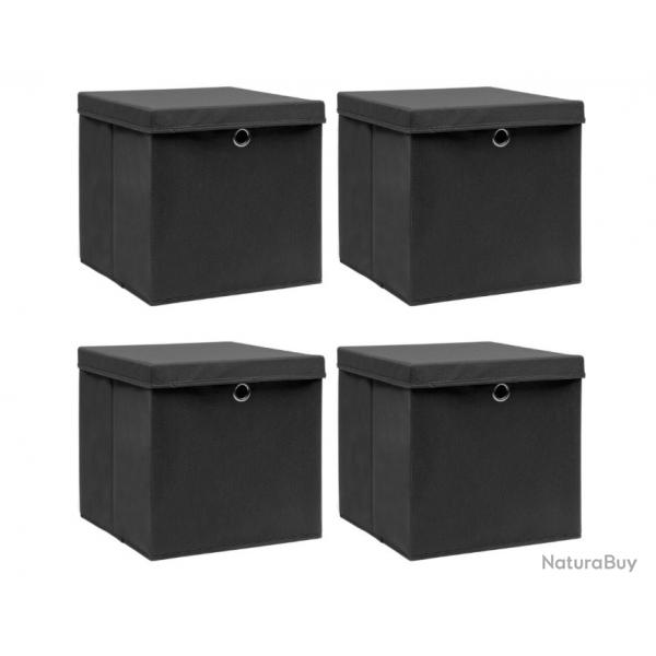 Botes de rangement noires en tissu 32x32x32 cm - Lot de 4 pliables avec couvercle