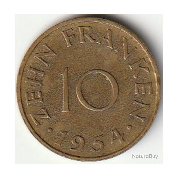 Pice de Monnaie TERRITOIRE DE LA SARRE 10 Franken 1954 Protectorat franais recherche