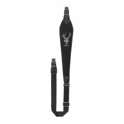Bretelle carabine RISERVA en cordura noir cerf brodé gris blanc