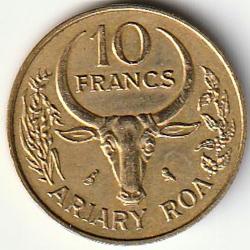 Pièce de Monnaie Madagascar 10 francs 1970
