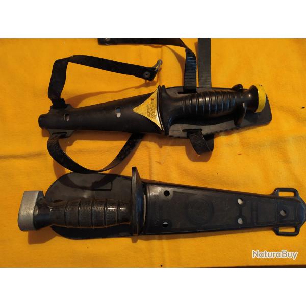 2 couteaux de plonges anciens - vintage diving knife - no spirotechnique