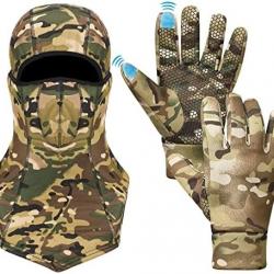 Gants de Chasse Camouflage pour Hommes Cagoule de Chasse Couvrant Tout Le Visage Gants Camouflés