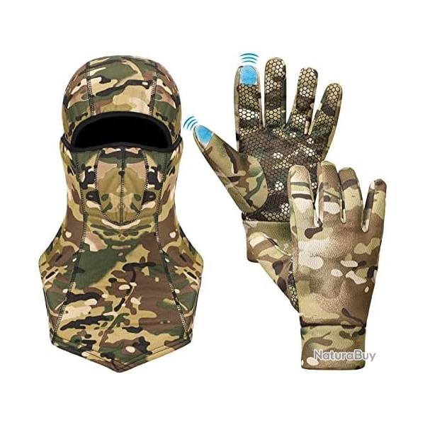 Gants de Chasse Camouflage pour Hommes Cagoule de Chasse Couvrant Tout Le Visage Gants Camoufls