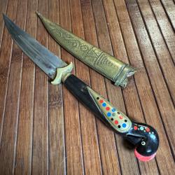 JOLIE COUTEAU ORIENTAL MANCHE EN CORNE SCULPTÉ EN VOLATILE