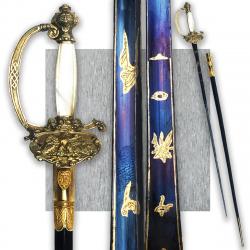 RARISSIME ÉPÉE EMPIRE BLEUE & OR OFFICIER DES POUDRES ET SALPETRE + ABEILLES XIX ORIGINAL