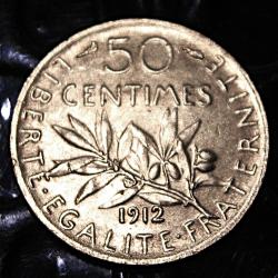 France piece de 50 centimes argent 1912 semeuse ttb+