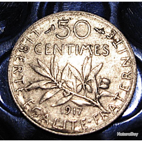 France piece de 50 centimes argent 1917 semeuse tb+