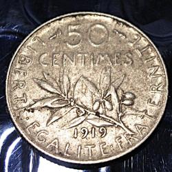 France piece de 50 centimes argent 1919 semeuse tb