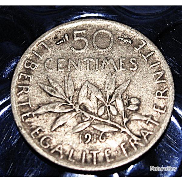 France piece de 50 centimes argent 1916 semeuse tb