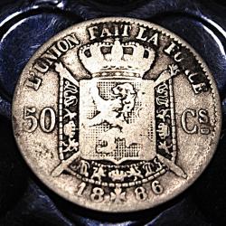 Belgique piece de 50 centimes argent 1886 tb+