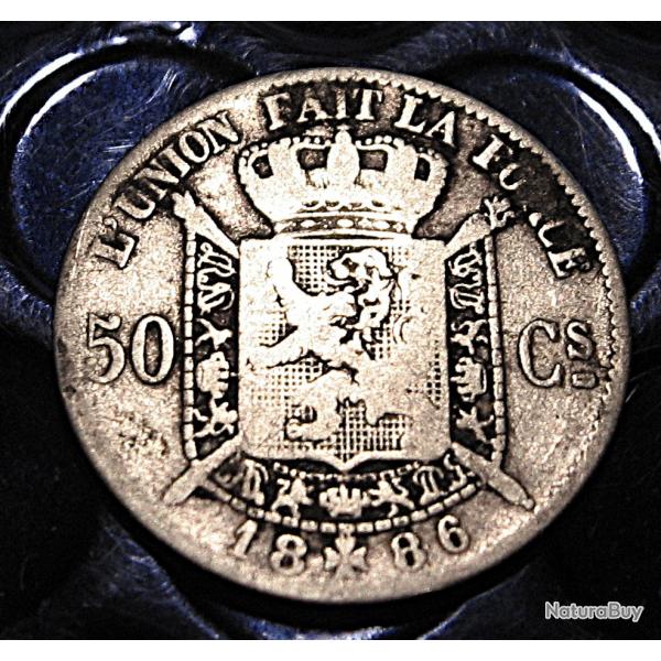 Belgique piece de 50 centimes argent 1886 tb+