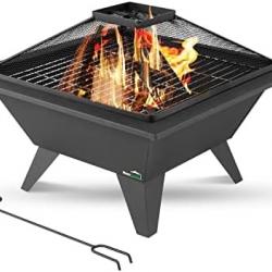 Brasero Exterieur - Bol de Feu avec Grille pour Le Jardin - 50x50 cm - Noir