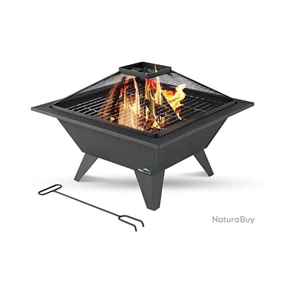 Brasero Exterieur - Bol de Feu avec Grille pour Le Jardin - 50x50 cm - Noir