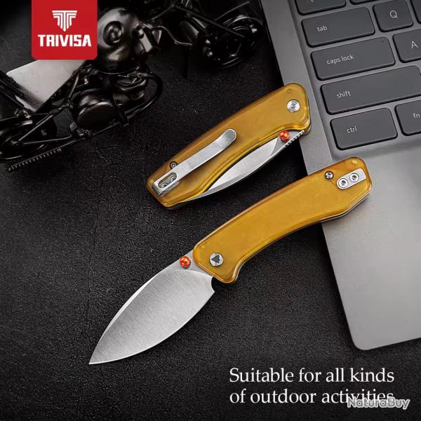 Couteau TRIVISA Koala-Y Ultem Lame Drop Point Acier N690 Crossbar Lock KIVT TVJM02YPN