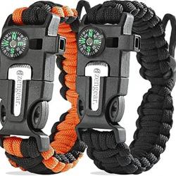 Bracelets de Survie en paracorde (Lot de 2) Allume-feu en silex et Acier, sifflet, Boussole, Longueu