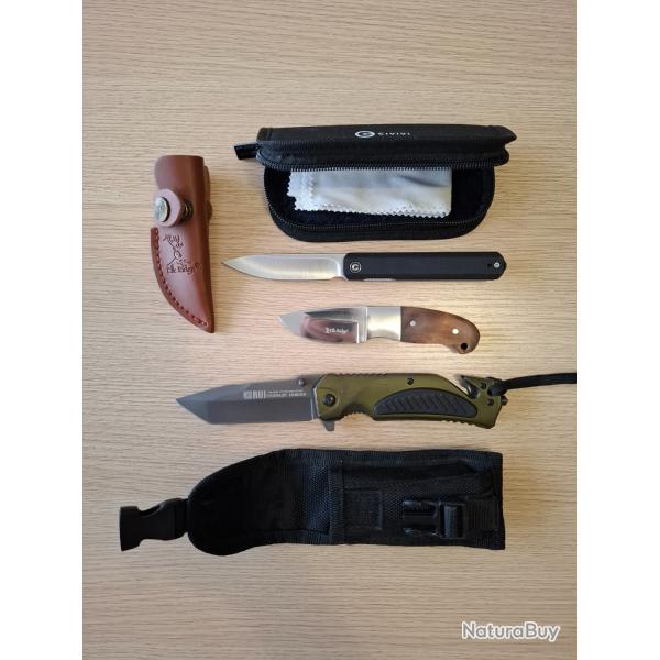 Lot de couteaux : Civivi Exarch + RUI K25 + ELK RIDGE Mini Hunter