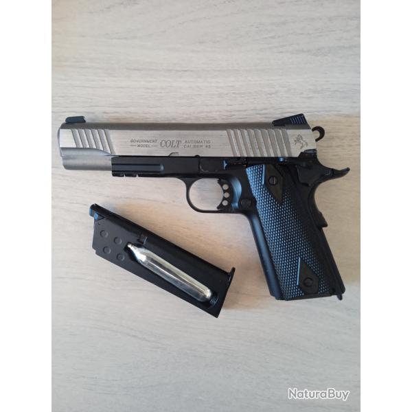 Colt 1911 rail gun bicolore noir culasse mtal Blowback CO2