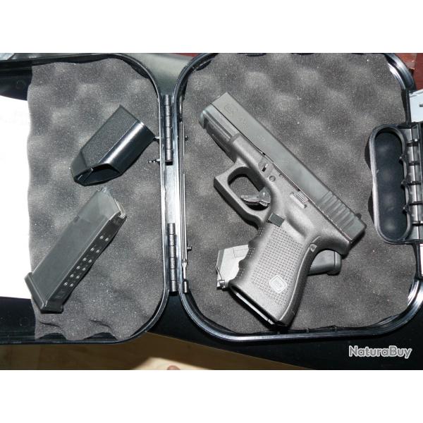 9 mm glock mod 19 gen 4 semi auto  ; option + lampe-laser + tui d'arme