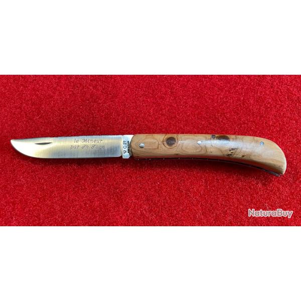 Couteau LE MINEUR par le coutelier artisan Ph Faye : lame 12C27, manche GENVRIER.