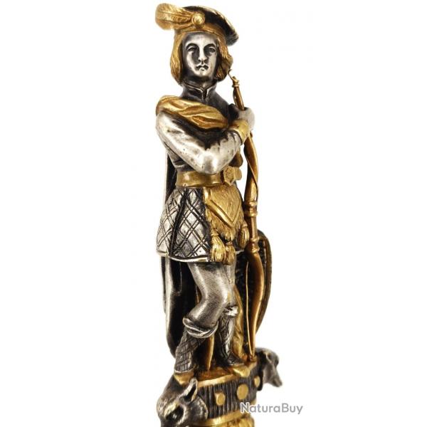FINE PETITE DAGUE STYLET ROMANTIQUE DE VENERIE CHASSE A COURRE EN BRONZE ET ARGENT - FRANCE XIX Col