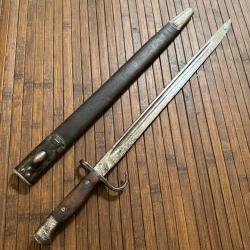 RARE BAIONNETTE ENFIELD P-1907 PREMIER MODÈLE A QUILLON AVEC SON FOURRE