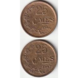 Pièce de Monnaie Luxembourg Lot de 2 pièces de 25 centimes  1946 / 1947
