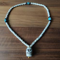 Collier Pendentif en Crânes en Os de Yak Buffle Origine Tibet Népal Asie Méditation Spirituel Moines