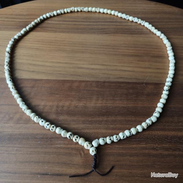 Collier Pendentif Crne Os Fum de Yak Buffle Perles Origine Tibet Npal Asie Mditation Spirituel