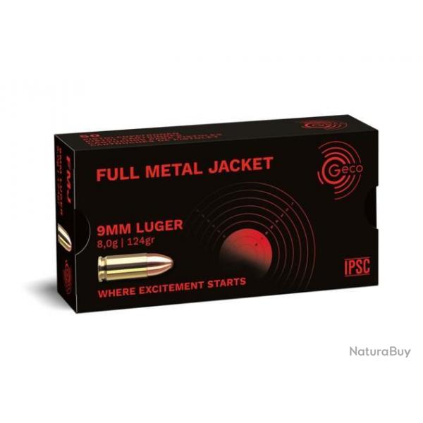 Munition Geco 9mm Luger FMJ 8g 124gr x5 boites