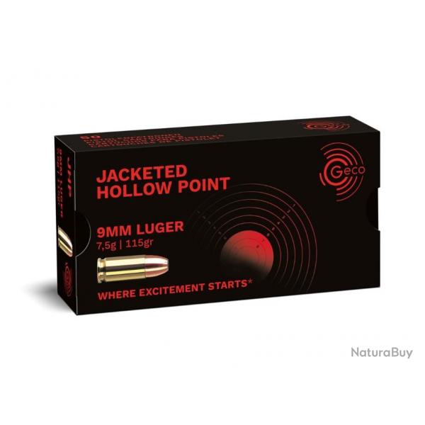 Munition Geco 9mm Luger JHP 7.5g 115gr x2 boites