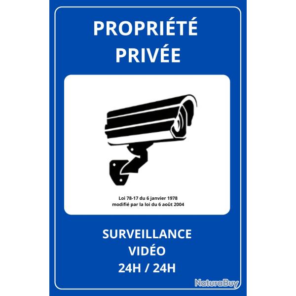 Panneau Proprit Prive - Surveillance vido 24h/24h - bleu