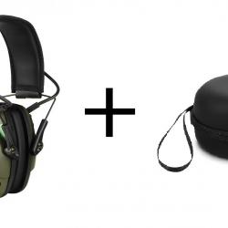 Casque Antibruit électronique kaki + Etui 1 - Tir Sportif Chasse
