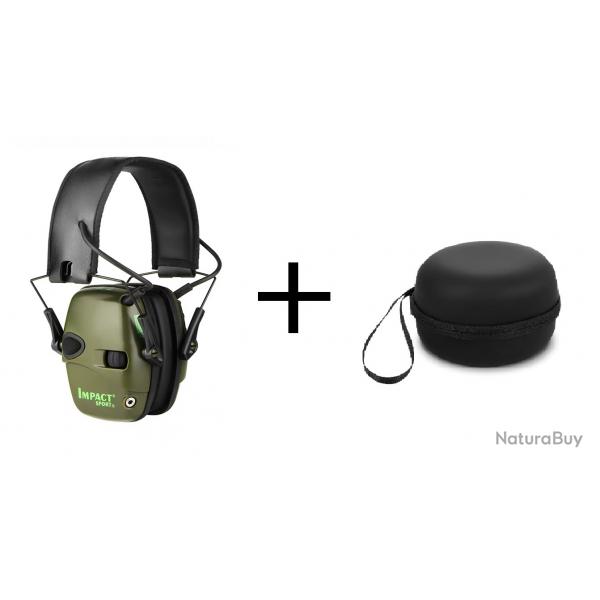 Casque Antibruit lectronique kaki + Etui 1 - Tir Sportif Chasse