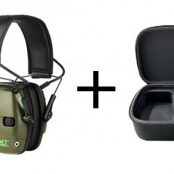 Casque Antibruit électronique kaki + Etui 2 - Tir Sportif Chasse