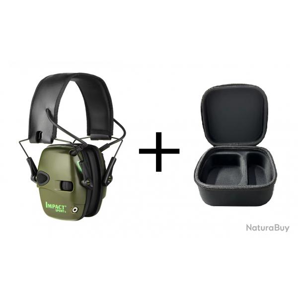 Casque Antibruit lectronique kaki + Etui 2 - Tir Sportif Chasse