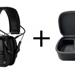 Casque Antibruit électronique noir + Etui 2 - Tir Sportif Chasse