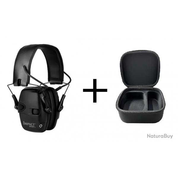 Casque Antibruit lectronique noir + Etui 2 - Tir Sportif Chasse