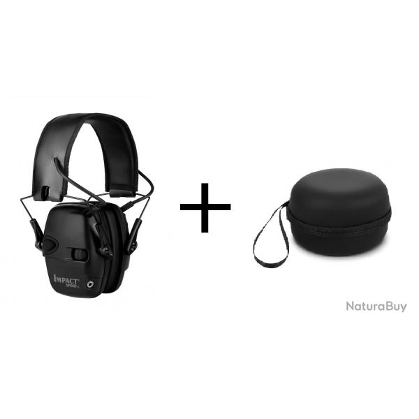 Casque Antibruit lectronique noir + Etui 1 - Tir Sportif Chasse