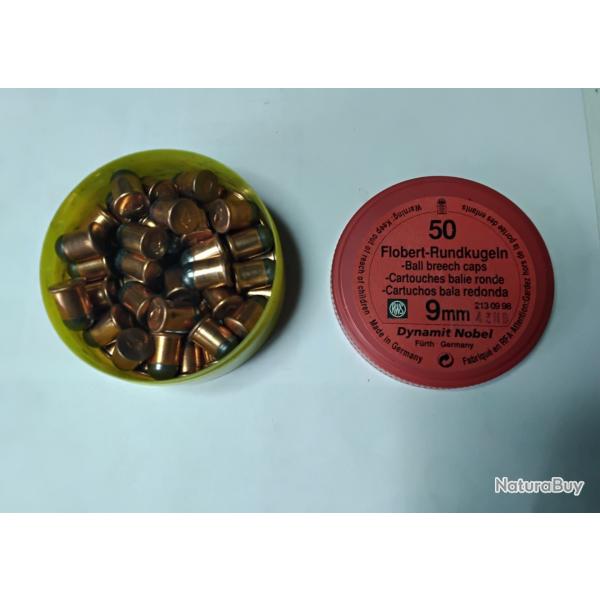 Bote de 50 cartouches 9 mm Flobert balle ronde