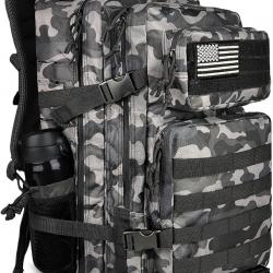 Sac à Dos Style Militaire Tactique 45L Multifonction Randonnée Chasse Pêche Escalade Camouflage Noir