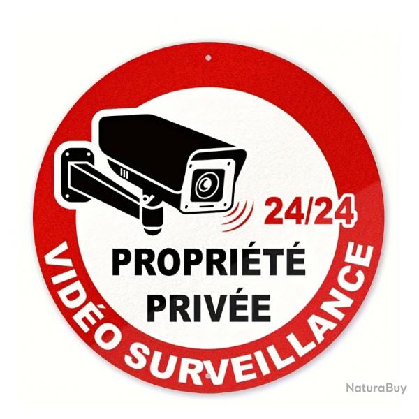 Panneau Proprit Prive Vido Surveillance 24/24 rond