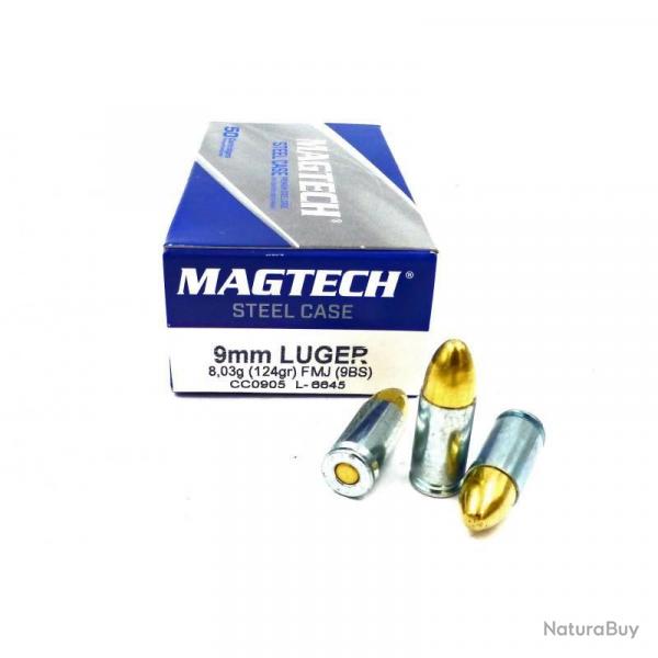 Vente flash ! Lot de 1000 munitions 9MM PARA ( 9X19 ) FMJ 124GR MAGTECH ETUI ACIER