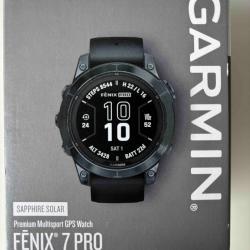GARMIN  Fénix 7 Pro Sapphire Solar edition,  Titane, révêtement Carbon Grey,  bracelet noir