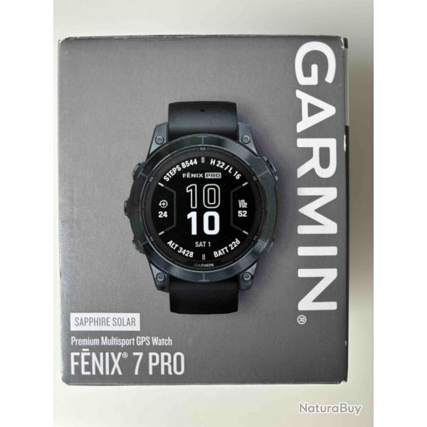 GARMIN  Fnix 7 Pro Sapphire Solar edition,  Titane, rvtement Carbon Grey,  bracelet noir