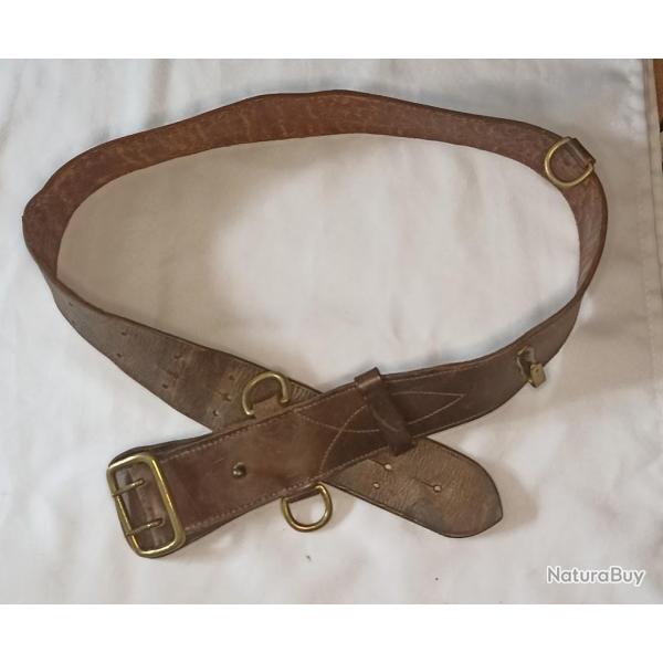 Ceinturon Officier cuir marron guerre 14/18 39/45 WW1 WW2