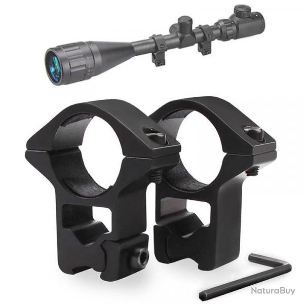 Lot de 2 colliers de montage hauts pour lunette de vise 25,4 mm - Compatibles rail 11 mm