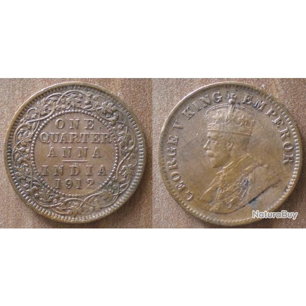 Inde Quart Anna 1912 East India Quarter Anna Colonie George V