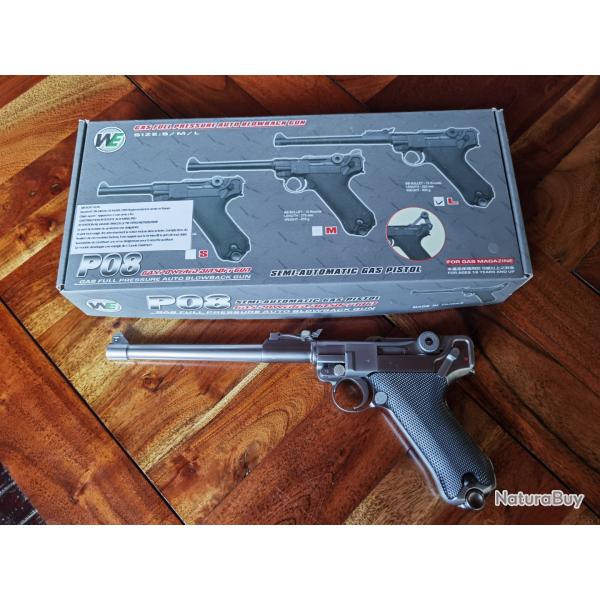 Pistolet WE LUGER P08 8 Pouces artillerie GBB SILVER